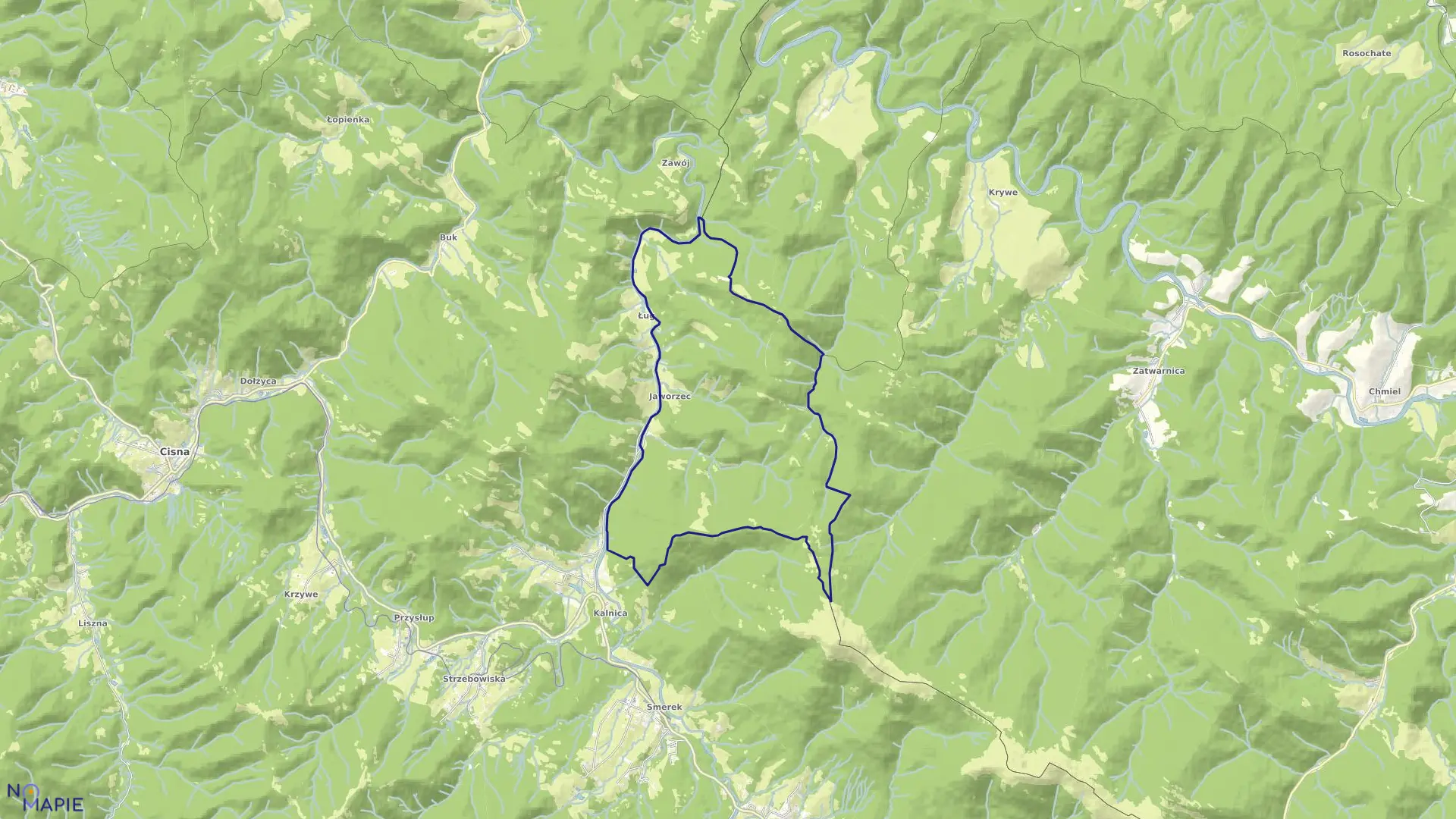 Mapa obrębu JAWORZEC w gminie Cisna